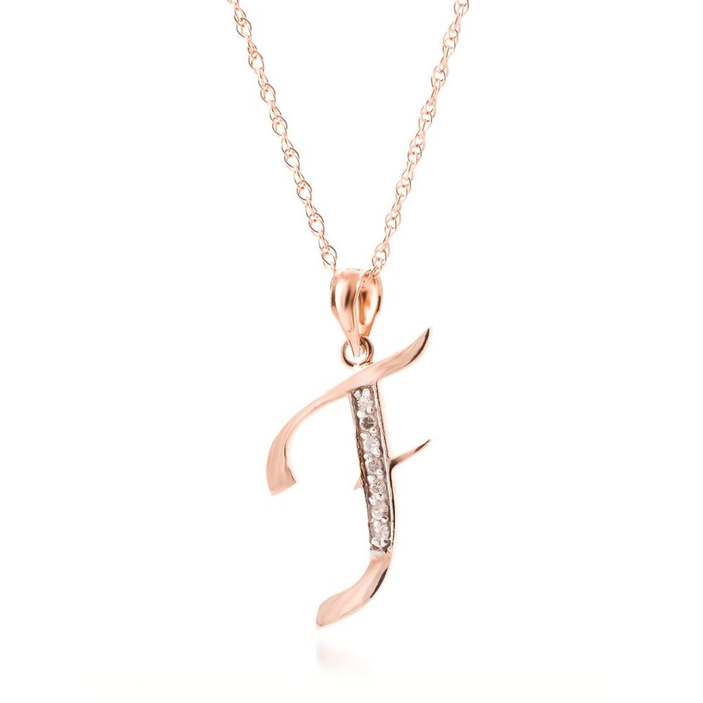 14k Gold Necklace Diamonds Initial "F" Pendant - Picture 1 of 9